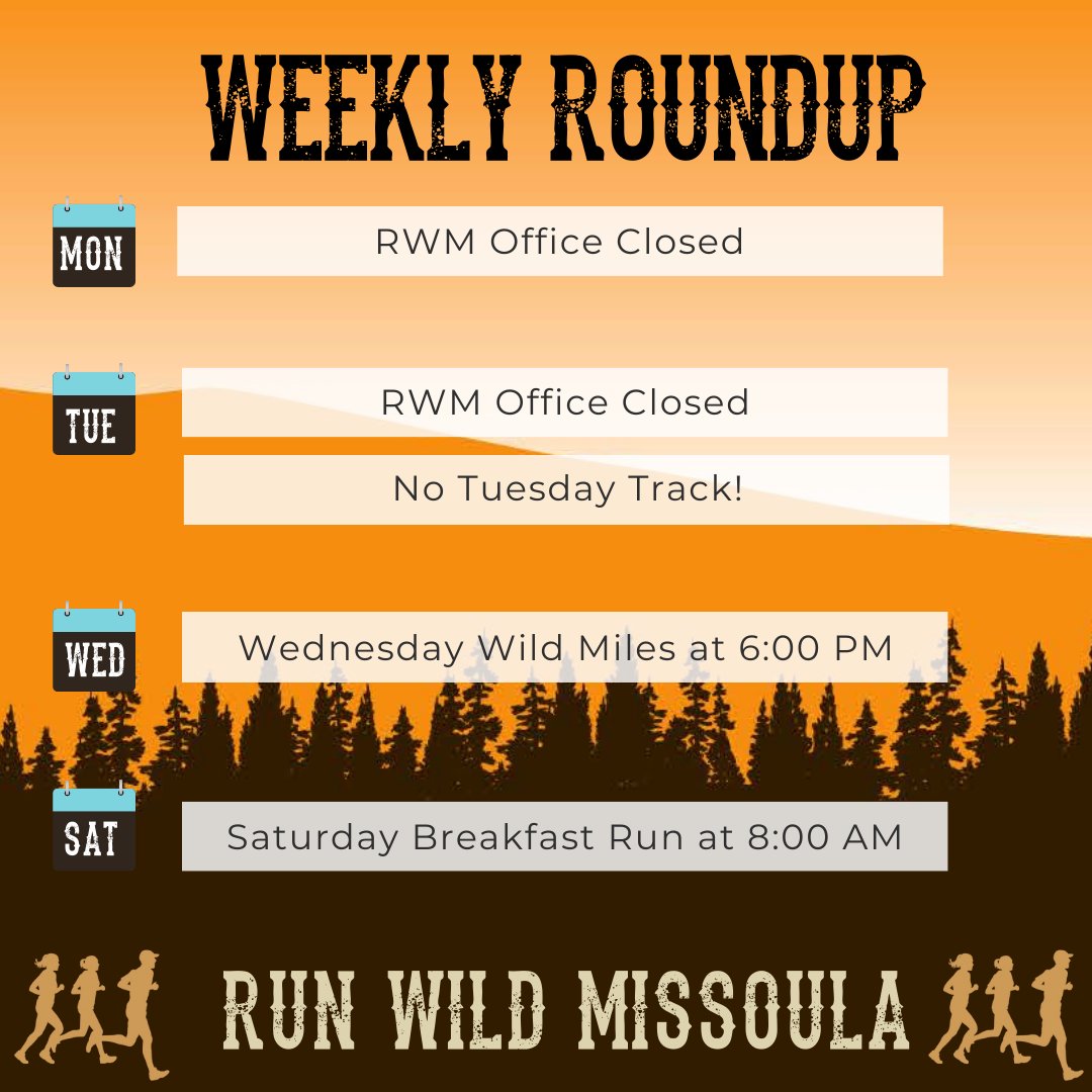 Our office is closed today, Monday July 3 - July 4. We will be back at it on Wednesday. 

❌There will be no Tuesday Track this week due to holiday. We will see you next week! buff.ly/3t6eRhc 

❌ Sunday Long Run is on a break till January 2024.