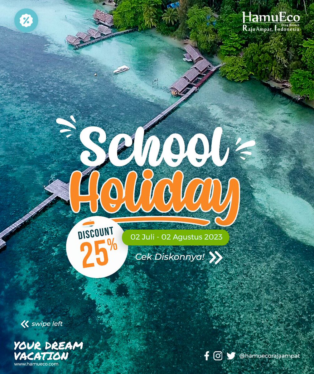 hamueco's tweet photo. Di liburan sekolah akhir pekan ini kamu bisa menginap dan menikmati keindahan di Raja Ampat
dengan mendapatkan Promo diskon 25% School Holiday, untuk tanggal 02 July - 02 Agustus 2023,

#hamueco #hamuecorajaampat #resortrajaampat #rajaampat
#triprajaampat #hamuecodiveresort https://t.co/47ptAUVwYp