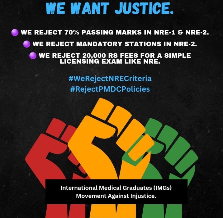 #WeRejectNRECriteria 1) we reject 70% passing criteria 2) we Reject 3 mandatory stations 3) we Reject 3 attempts , 4) we want 50% passing percentage We reject black law , @A_Qadir_Patel @BBhuttoZardari @PMDC_org