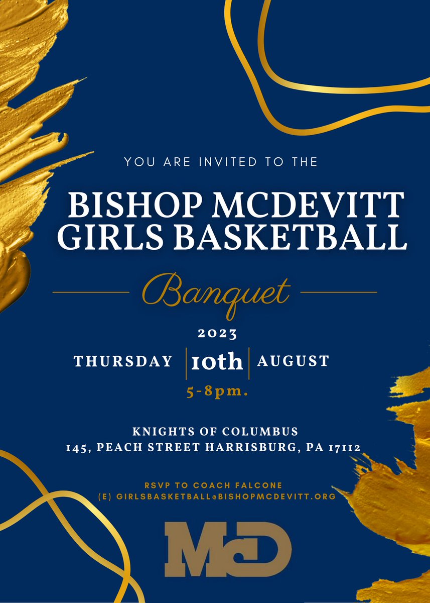 <a href="/LadyCruBBall/">Bishop McDevitt Girls Basketball</a> Banquet!! Please RSVP to <a href="/CoachFalcone/">Joel Falcone</a> 🏀💙💛