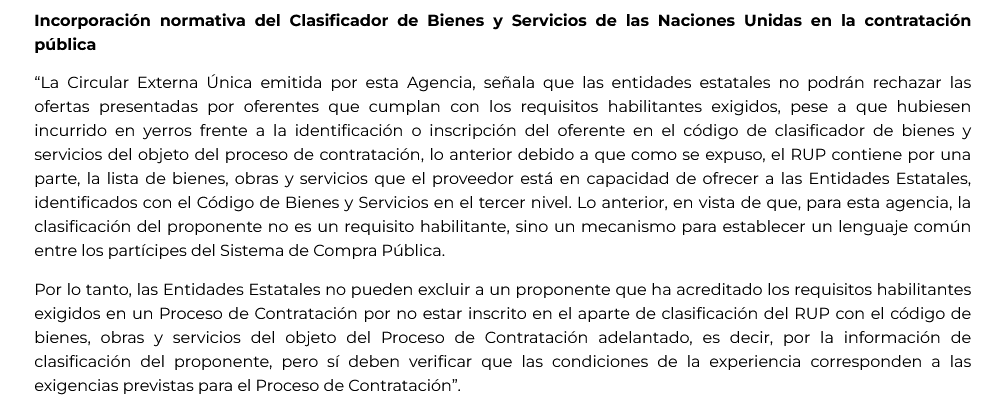 contrataenlinea's tweet photo. 📃CLASIFICADOR DE BIENES Y SERVICIOS DE LAS  NACIONES UNIDAS. Entidad NO pueden excluir proponente que ha ACREDITADO REQUISITOS HABILITANTES, por no estar inscrito en el aparte de  clasificación del RUP con el código de bienes/obras/servicios del proceso https://t.co/5NrxRax2z7 https://t.co/Jmvy8TxNtB