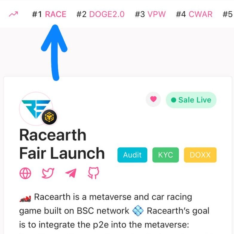racearth's tweet photo. We are in #trend1 on Pinksale.
$RACE presale continues. 80 BNB already filled!
Let's join Racearth's universe
#Metaverse #Gamefi #p2e
https://t.co/nOEU4Czd9A https://t.co/nwIwNXJzpo