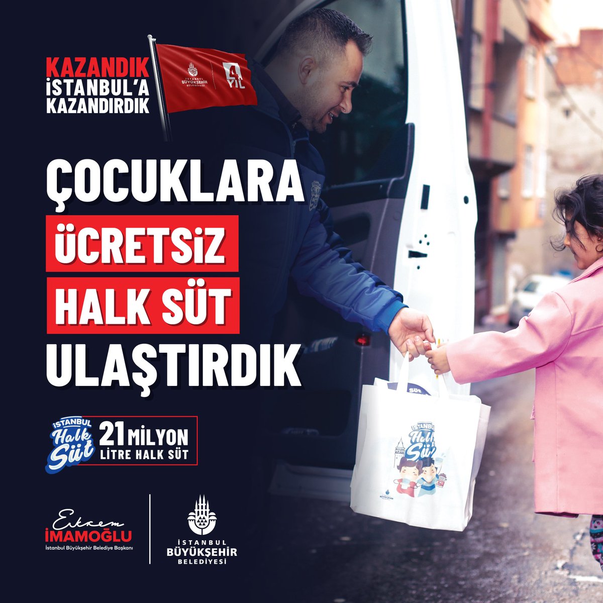 Kazandık, İstanbul’a kazandırdık.

Çocuklara ücretsiz 21 milyon litre #HalkSüt ulaştırdık.