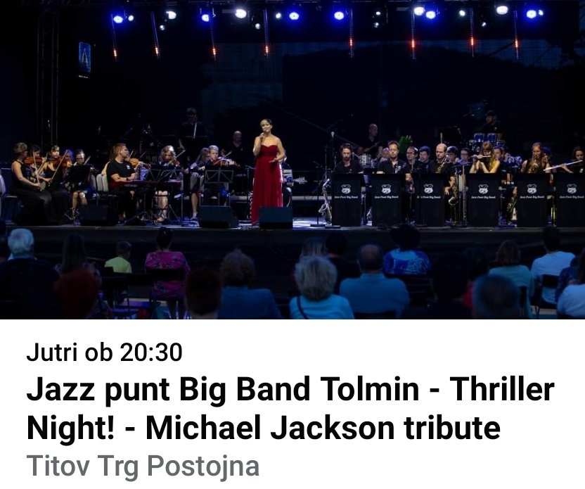 Tomaz79's tweet photo. JPBB - Michael Jackson tribute
4. 7. Postojna
7. 7. MareziJazz
13. 7. Tolmin

Vabljeni! https://t.co/i2gF6gsZpl