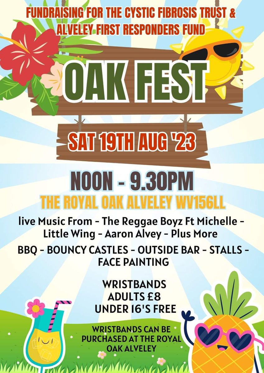 Alveley Community First Responders (@alveleycfr) on Twitter photo A date for your diary! A huge thank you to the The Royal Oak in #Alveley for supporting us alongside Cystic Fibrosis at their OakFest 2023 event on August the 19th. Looking forward to a great day of entertainment & fundraising 🌞 A date for your diary! A huge thank you to the The Royal Oak in #Alveley for supporting us alongside Cystic Fibrosis at their OakFest 2023 event on August the 19th. Looking forward to a great day of entertainment & fundraising 🌞