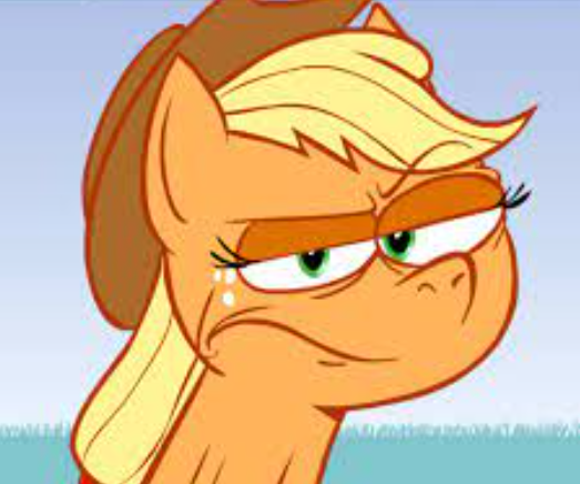 TwilightKraut's tweet photo. I told Applejack i didnt eat apples today.

why is she looking to me like that?! https://t.co/XF5kZJseLv