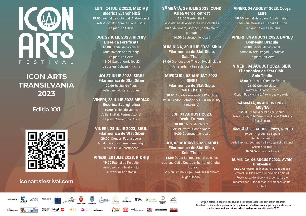 hartibaci's tweet photo. #ICon Arts Festival, Ediția XXI : între 24 iulie - 6 august, 9 localități din Sudul Transilvaniei @hartibaci  vor primi peste 150 de artiști de pe 3 continente, care vor susține 20 concerte și recitaluri în locații diverse din județele Sibiu, Cluj și Mureș
https://t.co/mXtADrVNA6 https://t.co/jc2K1WL40A