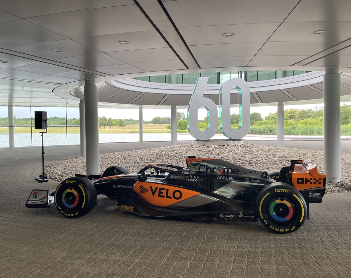 ChrisMedlandF1's tweet photo. The special McLaren livery for this weekend at Silverstone is a chrome throwback #F1 #BritishGP https://t.co/DVVj62FT6S