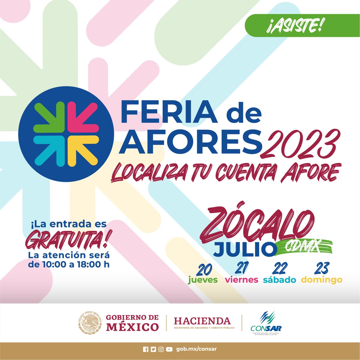 CONSAR_mx's tweet image. ¡ATENCIÓN! 🚨 La Feria de Afores 🎉 regresa al Zócalo de la CDMX para brindarte asesoría personalizada sobre tu retiro. Aparta la fecha y atrévete a penSAR en tu futuro 😉

#FeriaDeAfores2023