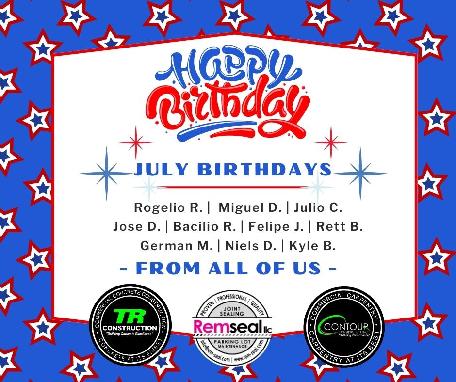 🎉 Join us in celebrating our incredible team members born in July! 🎂 Their passion, dedication, and hard work make our concrete construction business shine even brighter. <a href="/ContourConstruc/">Contour Construction</a> <a href="/TRConcreteCo/">TR Construction</a>