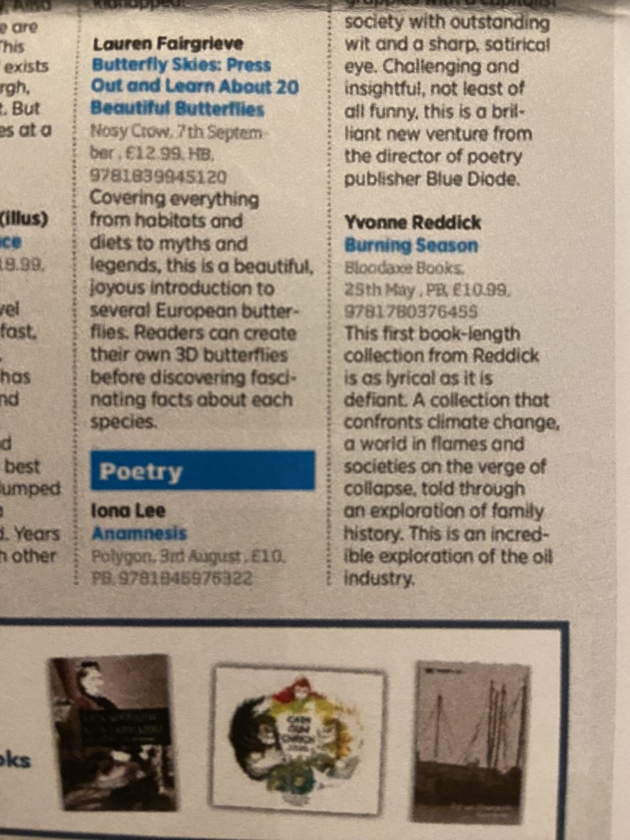 YvonneReddick's tweet photo. Thank you @Mslexia and Ellora for this lovely review. Mslexia and @SerenBooks brought out my mountain pamphlet! ♥️ And I’m next to Monica Youn and Ness Owen too! Thank you Mairi Oliver @thebookseller for your generous review. #ecopoetry #energyhumanities #newbooks @BloodaxeBooks https://t.co/dNmXty86Aw