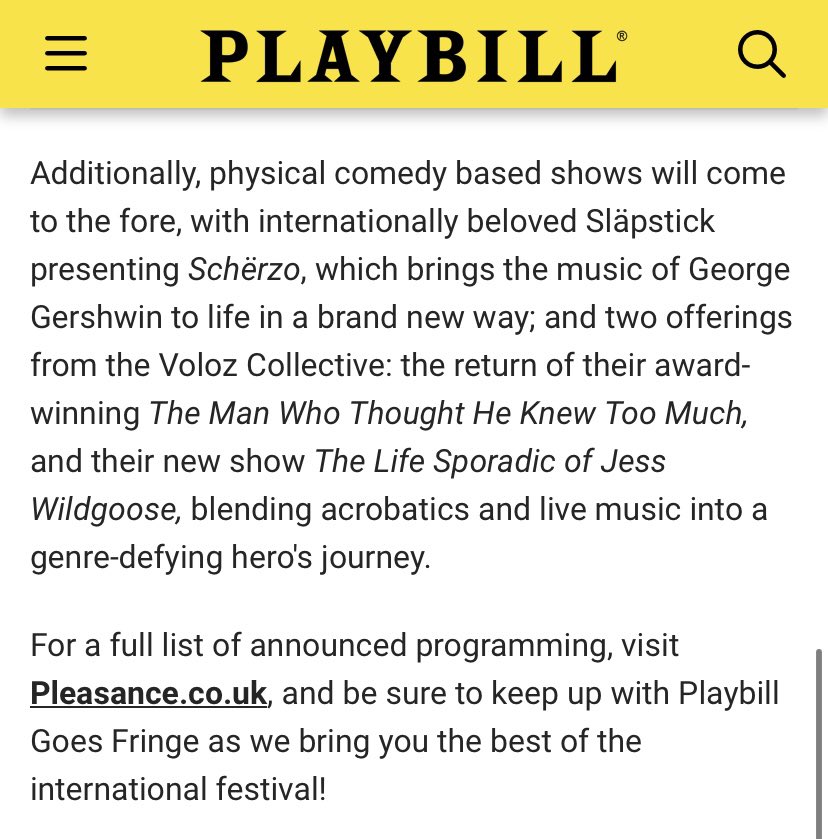 We got a shoutout in <a href="/playbill/">Playbill</a> !!! 
One month to go before we head up to <a href="/edfringe/">Edinburgh Festival Fringe</a> - with not one, but TWO shows 🔥 sweaty summer !🔥