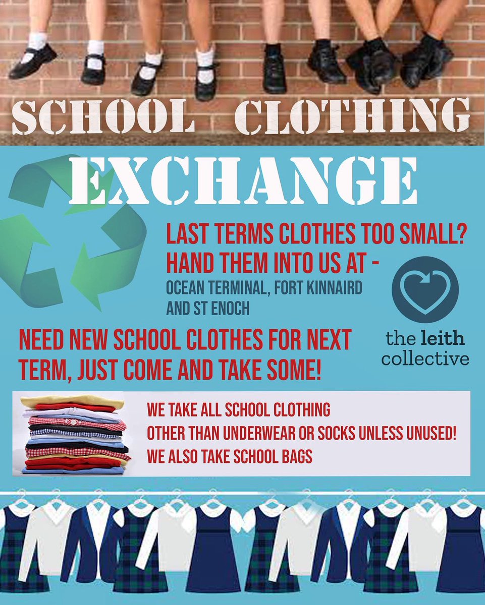 Our school clothing exchange is running from now until the end of August in all of our shops!

Please consider donating school uniform items that you no longer have use for, and visit us if you need some clothing for the autumn term. 

Spread the word 💚

#theleithcollective
