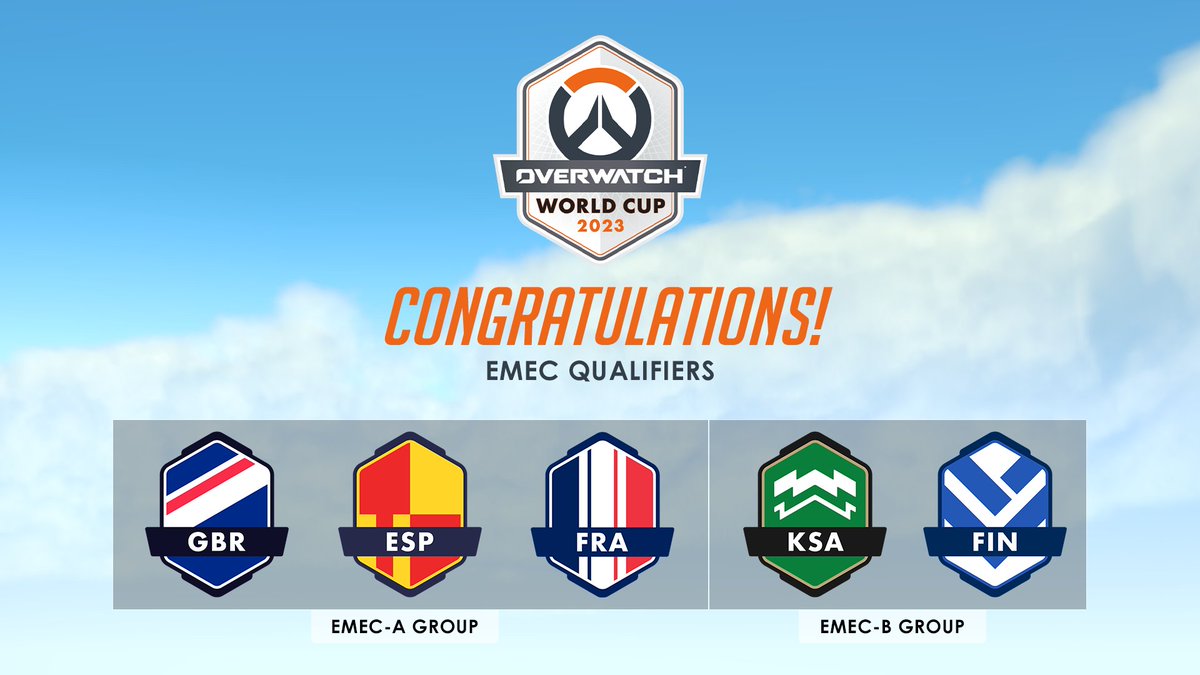 EMEC teams QUALIFIED for the Overwatch World Cup group stage! See you in October! #OWWC2023 🏆CONGRATULATIONS🏆 @7LionsOW @SpainOWWC @avecle6 @SAOWWC @owwcfinland