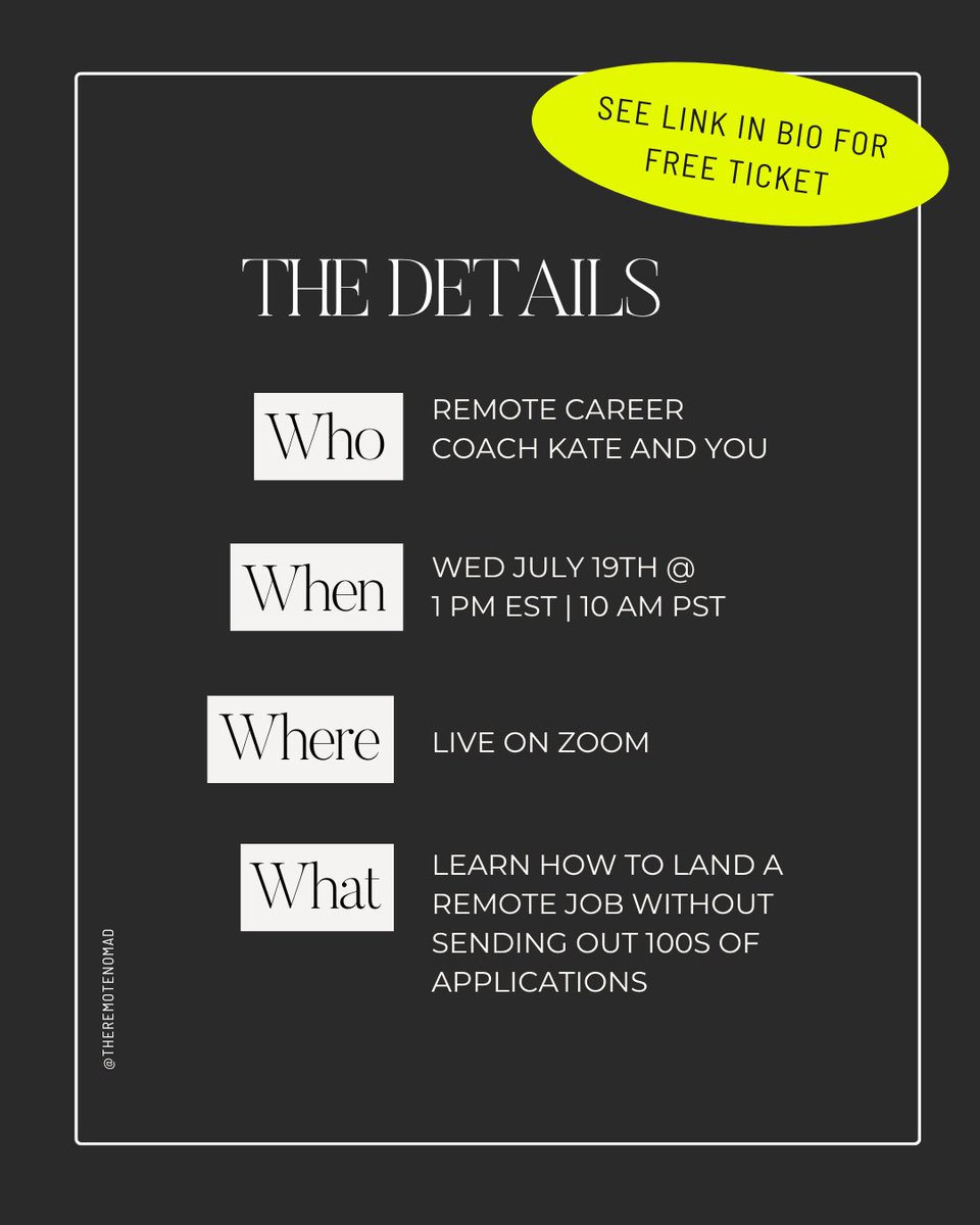 🤩 FREE Masterclass: How to land a remote job, WITHOUT sending out 100s of applications 

👉 Sign up here: bit.ly/RemoteJobMaste…

#remotejobs