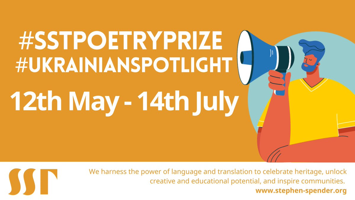 Calling all budding poets! Less than two weeks left to submit to the Stephen Spender Prize 2023. Translate ANY poem from ANY language into English and win publication and cash prizes! Deadline 14 July. buff.ly/3f4CAGp. #SSTPoetryPrize2023 #UkrainianSpotlight