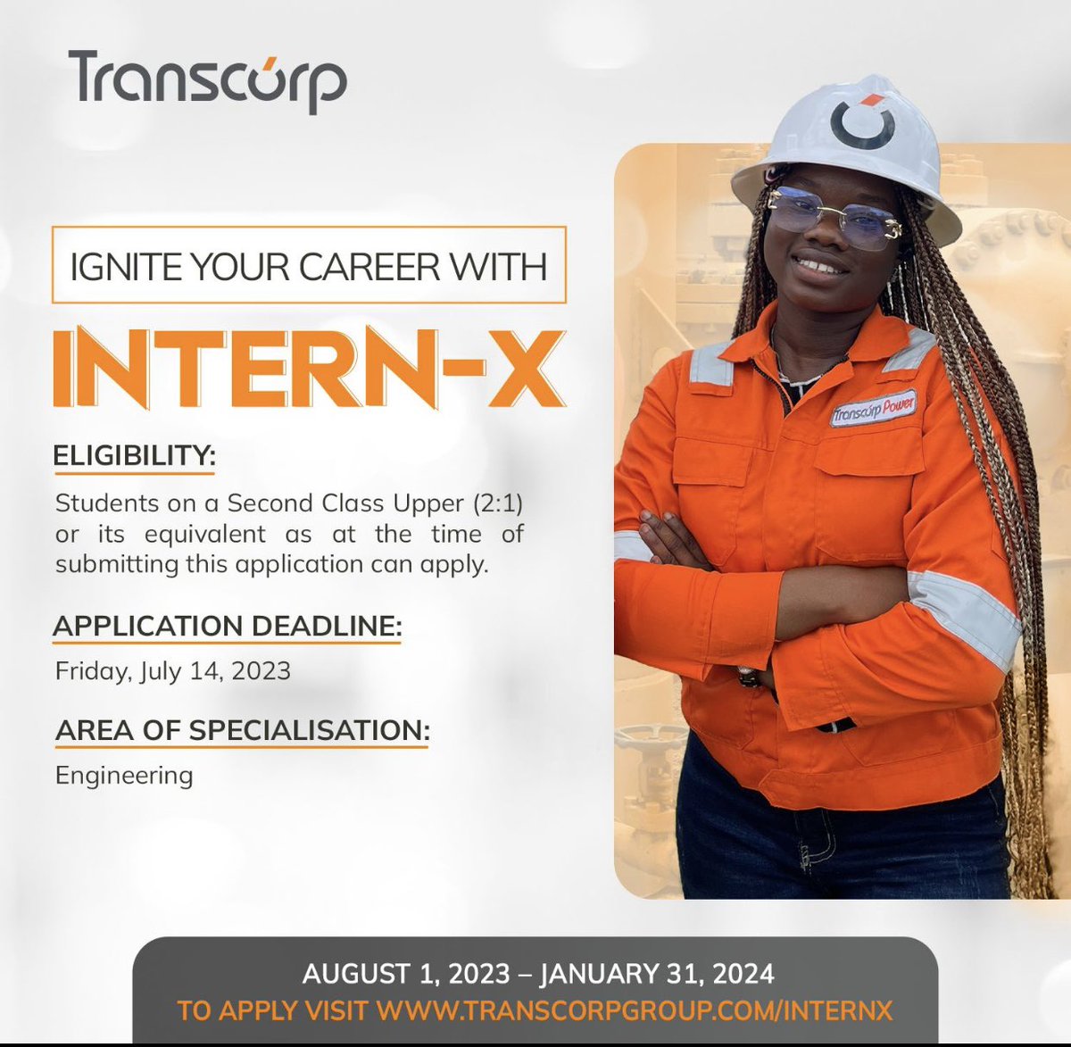 hannytalker's tweet image. Transcorp is hiring engineering intern

Job title: Intern-X.

Click the link below to apply.

Application closes July 14, 2023.

lnkd.in/dJwu5hY6

#TranscorpInternX
#TranscorpTransforms