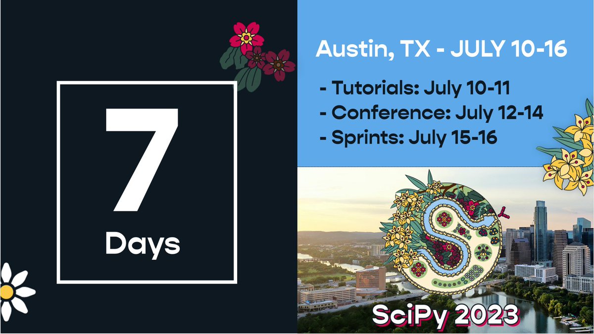 SciPyConf's tweet image. ⏰🐍ONE WEEK AWAY from #SciPy2023🐍⏰
Highlighting the track: 🌼Tending Your Open Source Garden: Maintenance and Community🌼
Learn about the #sustainability of the #scientificpython stack, #community building, +more with fellow users and contributors!
🎟️ ow.ly/G4Xe50P2JLh