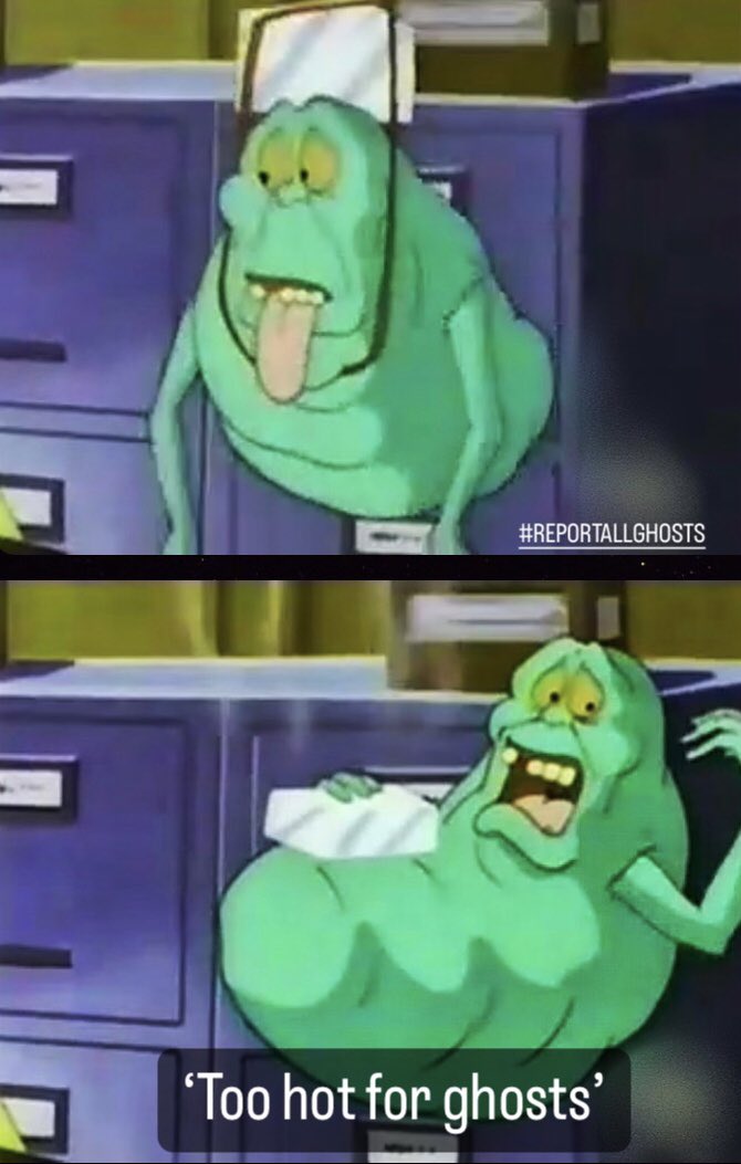ReportAllGhosts's tweet photo. The heat today got us like 🥵🔥👻
Too hott to handle!
#ghostbusters #therealghostbusters #ghostbustersfirehouse #slimer #spirit #summer #toohott #ghosts #trending #chillout #ghostcorps #whoyagonnacall #reportallghosts https://t.co/YaGYQe6Bax