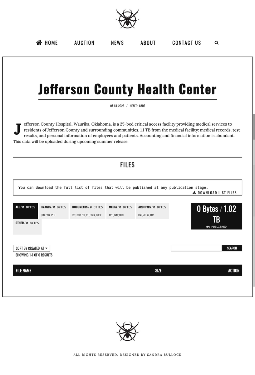 BrettCallow's tweet photo. #Karakurt has listed Jefferson County Health Center. #Ransomware #JCHC 1/2 https://t.co/Wsogjn18JQ