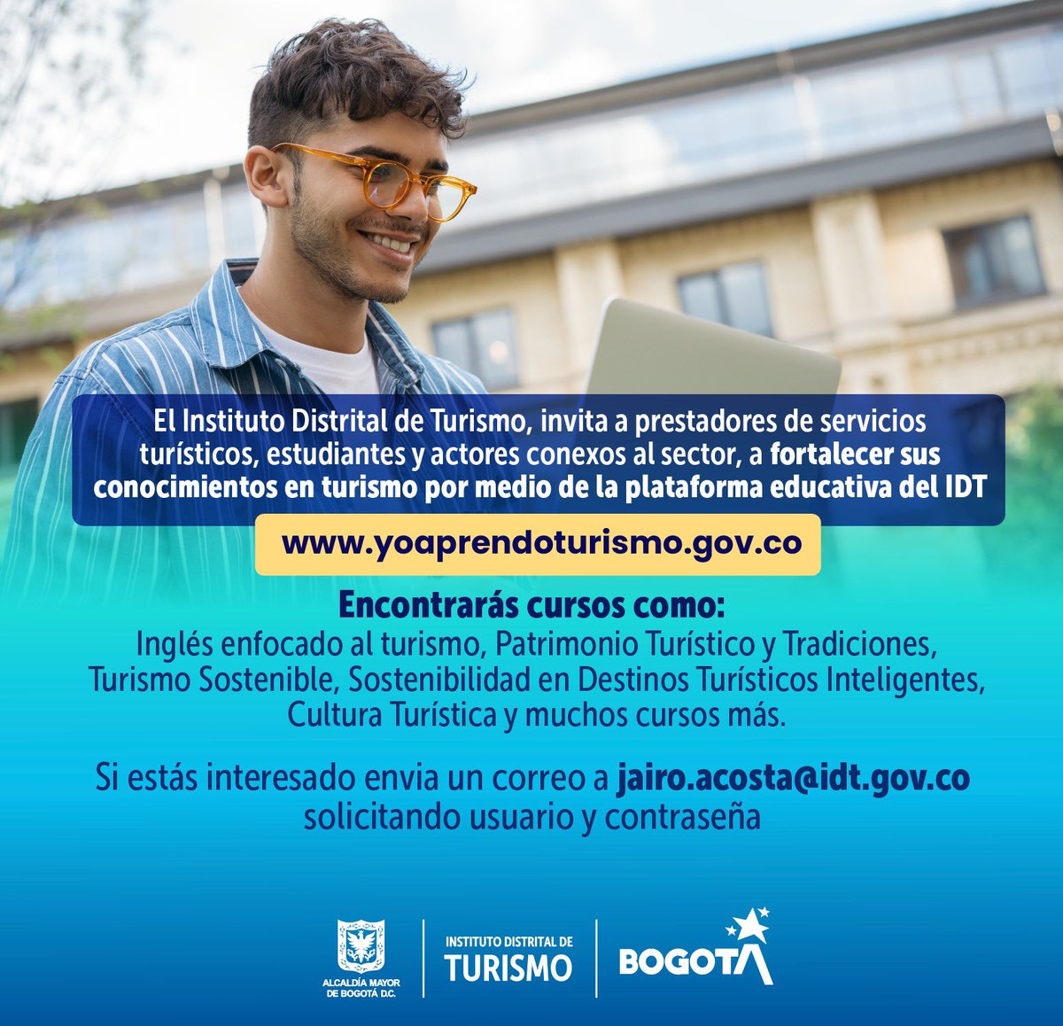 Bogota_Turismo's tweet photo. #IDTInforma I El #IDT invita a prestadores de servicios turísticos, estudiantes y actores conexos a fortalecer sus conocimientos en turismo.
🔗Conoce más en: https://t.co/pAxOcIpPsu https://t.co/loE8Nmjnzx