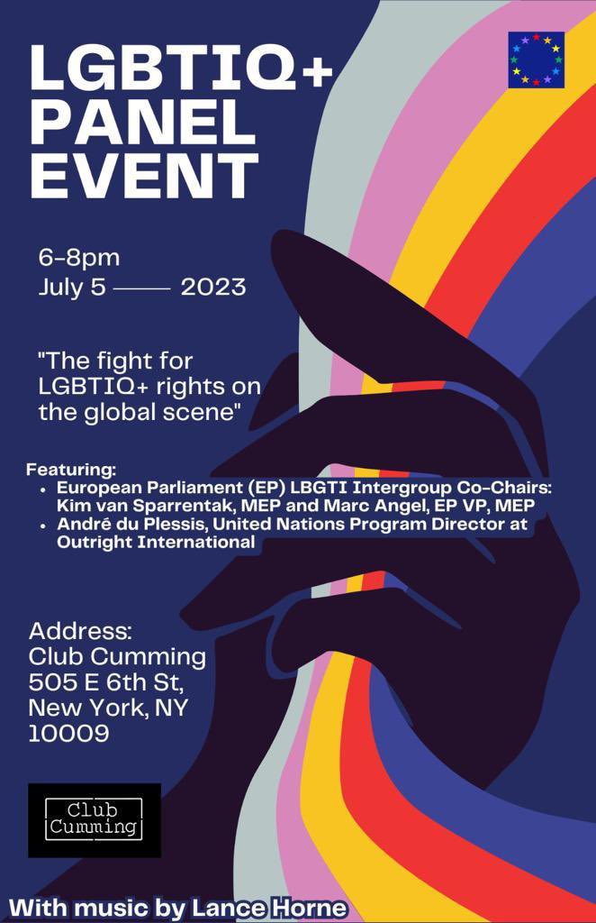 🌈Join us for a special LGBTIQ+ Panel 🎤featuring 🇪🇺European Parliament members @kimvsparrentak & @MarcAngel_lu with 🇺🇳UN Program Director for @OutrightIntl 🎶by @LanceHorne 🏳️‍🌈 🗓️ 5 July | 6pm 📍@ClubCumming