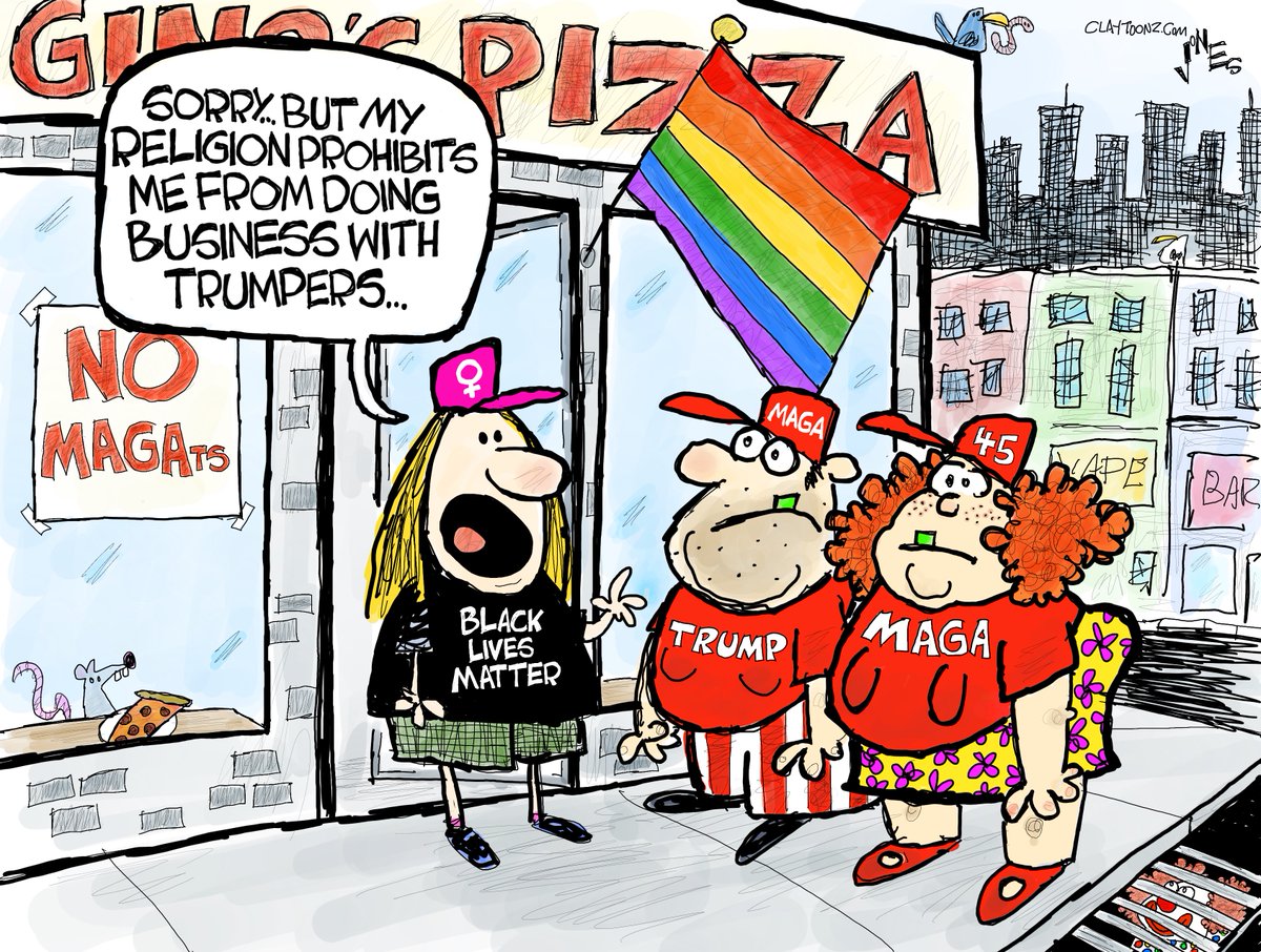 claytoonz's tweet photo. If SCOTUS says you can use your religion to deny service to LGBTQ, then my ethics gives me the right to refuse MAGAts, goons, and fuc*nuts. #SCOTUS #LGBTQ #Pride #Trump #MAGA #MAGAts https://t.co/WAwvZvT4rj