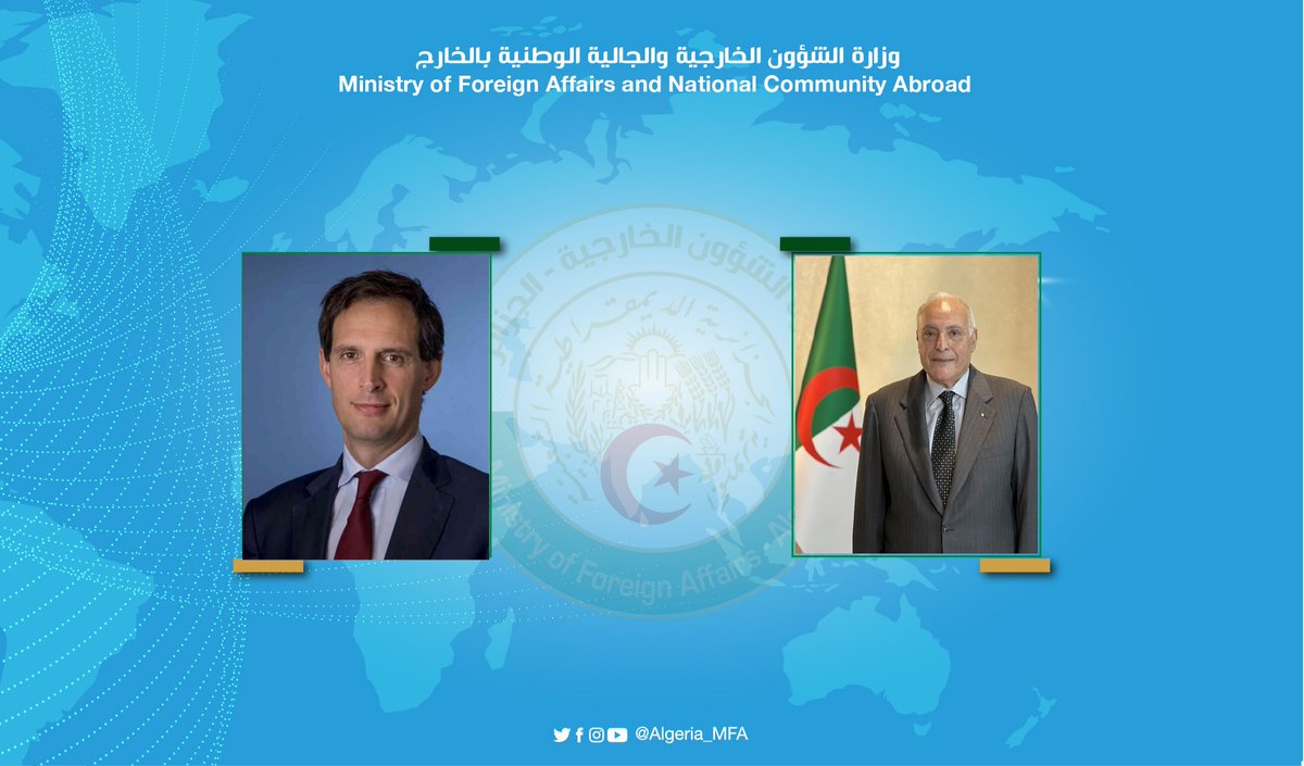 وزارة الشؤون الخارجية| MFA-Algeria (@algeria_mfa) on Twitter photo تلقى الوزير <a href="/AhmedAttaf_Dz/">أحمد عطاف Ahmed Attaf</a> اليوم، مكالمة هاتفية من نائب رئيس الوزراء ووزير الخارجية الهولندي، فوبكه هوكسترا.
هنّأ الوزير الهولندي الجزائر على انتخابها عضواً غير دائم بمجلس الأمن، كما تناول الطرفان واقع العلاقات 🇳🇱-🇩🇿 وآفاق تعزيز التعاون الاقتصادي الثنائي وتكثيف الحوار السياسي. تلقى الوزير <a href="/AhmedAttaf_Dz/">أحمد عطاف Ahmed Attaf</a> اليوم، مكالمة هاتفية من نائب رئيس الوزراء ووزير الخارجية الهولندي، فوبكه هوكسترا.
هنّأ الوزير الهولندي الجزائر على انتخابها عضواً غير دائم بمجلس الأمن، كما تناول الطرفان واقع العلاقات 🇳🇱-🇩🇿 وآفاق تعزيز التعاون الاقتصادي الثنائي وتكثيف الحوار السياسي.