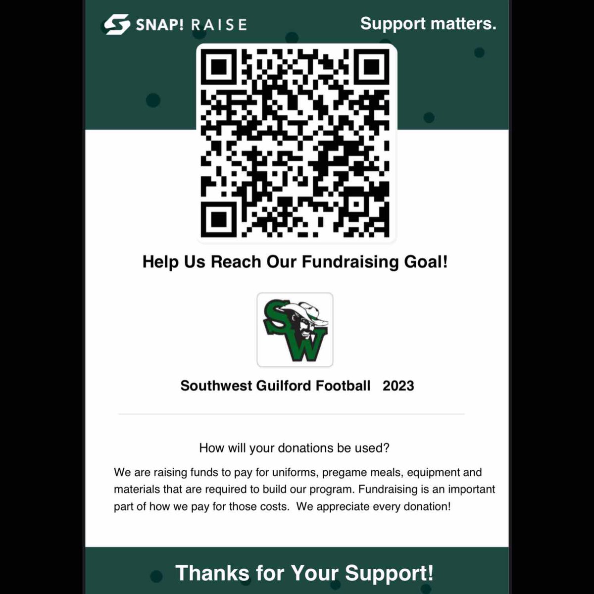 SWGHS_Football's tweet photo. Good afternoon Southwest Family, thank you for all your support. I ask that you continue to share this fundraiser and donating. Our program is aiming to get uniforms, purchase team meals for  and additional equipment. We are grateful for every dime that is given. 

Coach White https://t.co/IYnttQh2g9