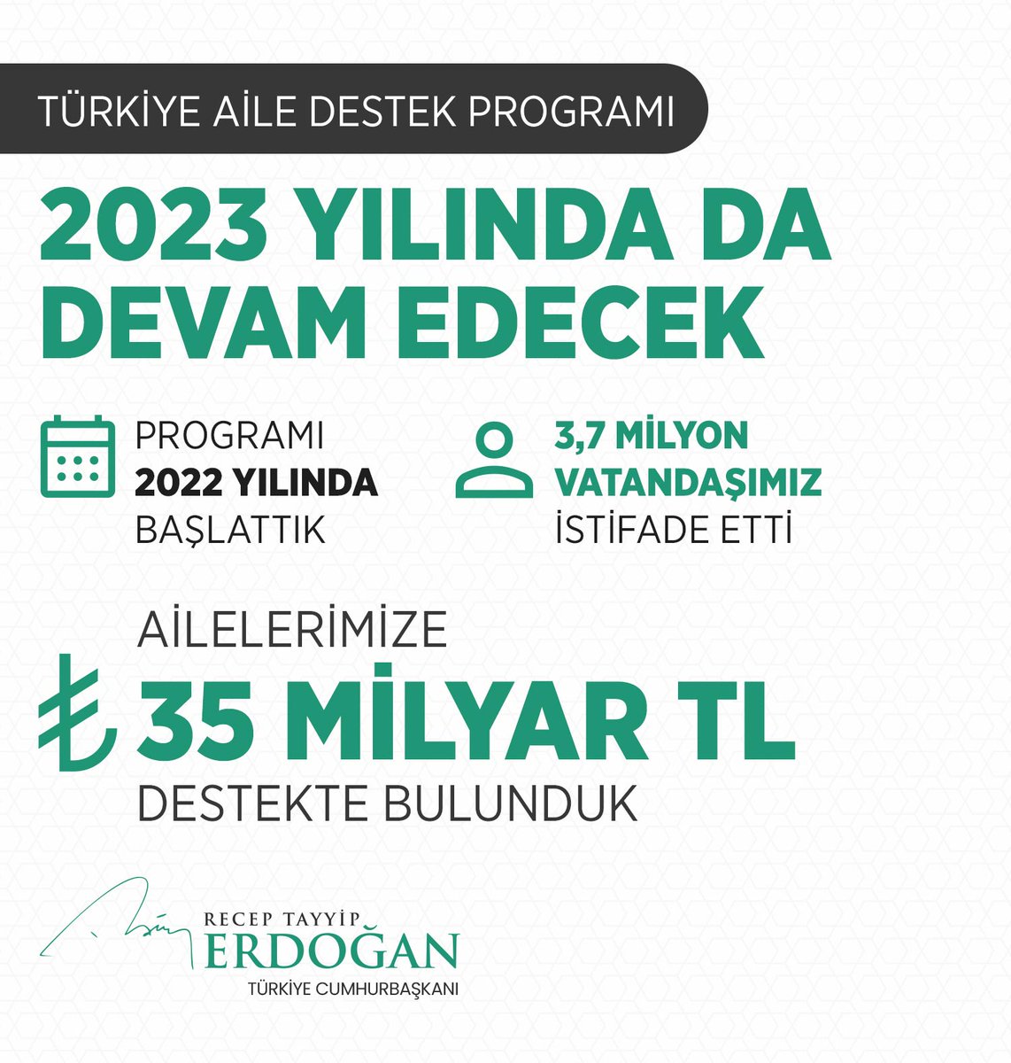 Türkiye Aile Destek Programımızı 2023 yılında da sürdüreceğiz.