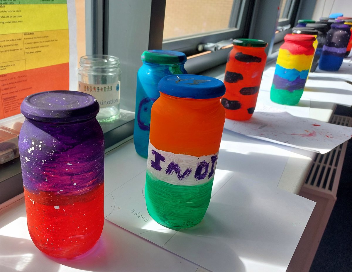 This afternoon, we've been making 'dream jars'. They designed them before painting it. We are going to coat them in PVA to try and help the paint stay. 

Once they're dry, we are going to fill them with their dreams and aspirations for secondary school. I'm so pleased with them!