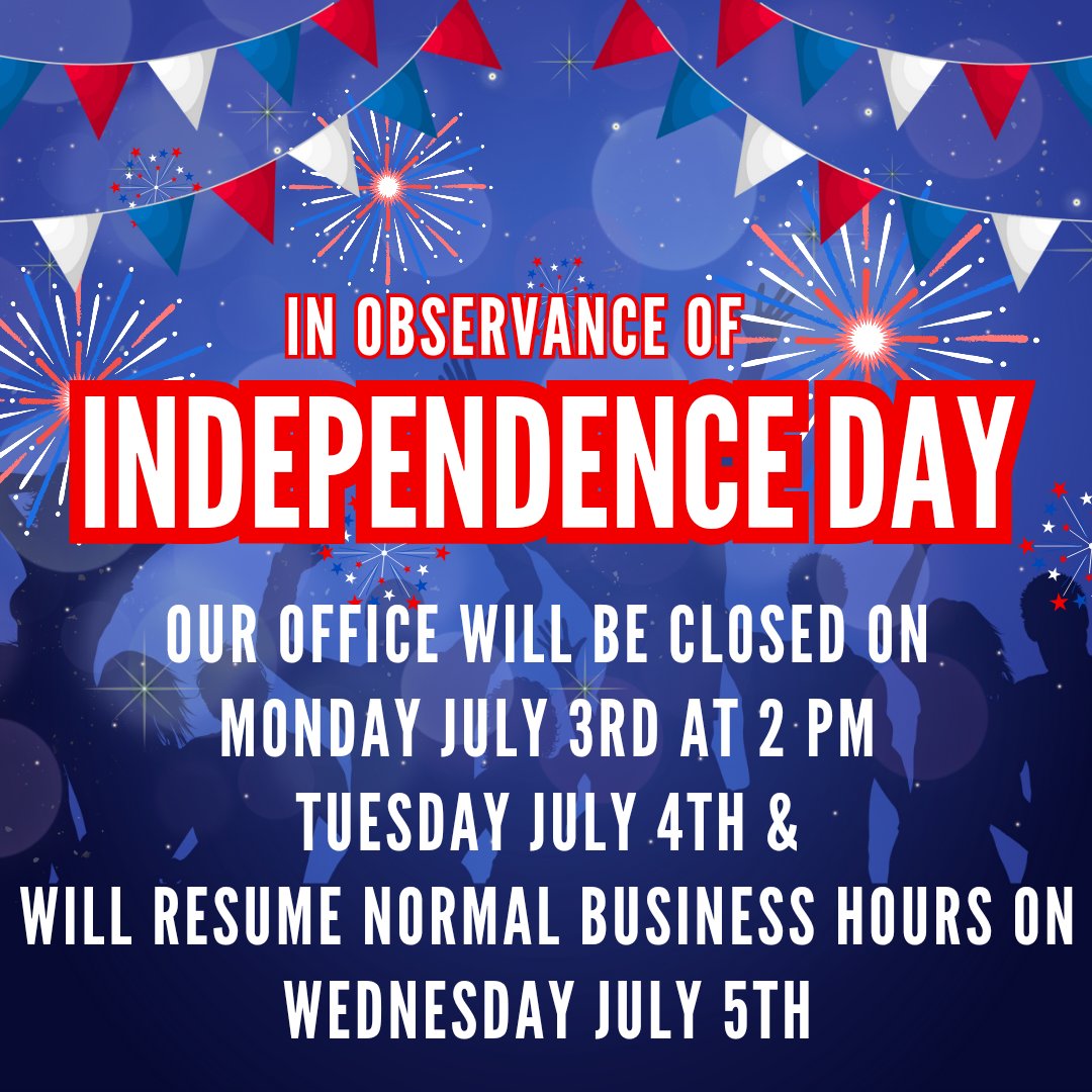In observance of Independence Day Holiday,  our office will be closed early on Monday July 3rd at 2pm and on Tuesday July 4th.  Have a Safe Holiday.   #agentbentran #newteamwhodis #TEAMBENTRAN #protectingyourgoals #elmonte #SouthElMonte #WeGotYou #likeagoodneighbor #rosemead
