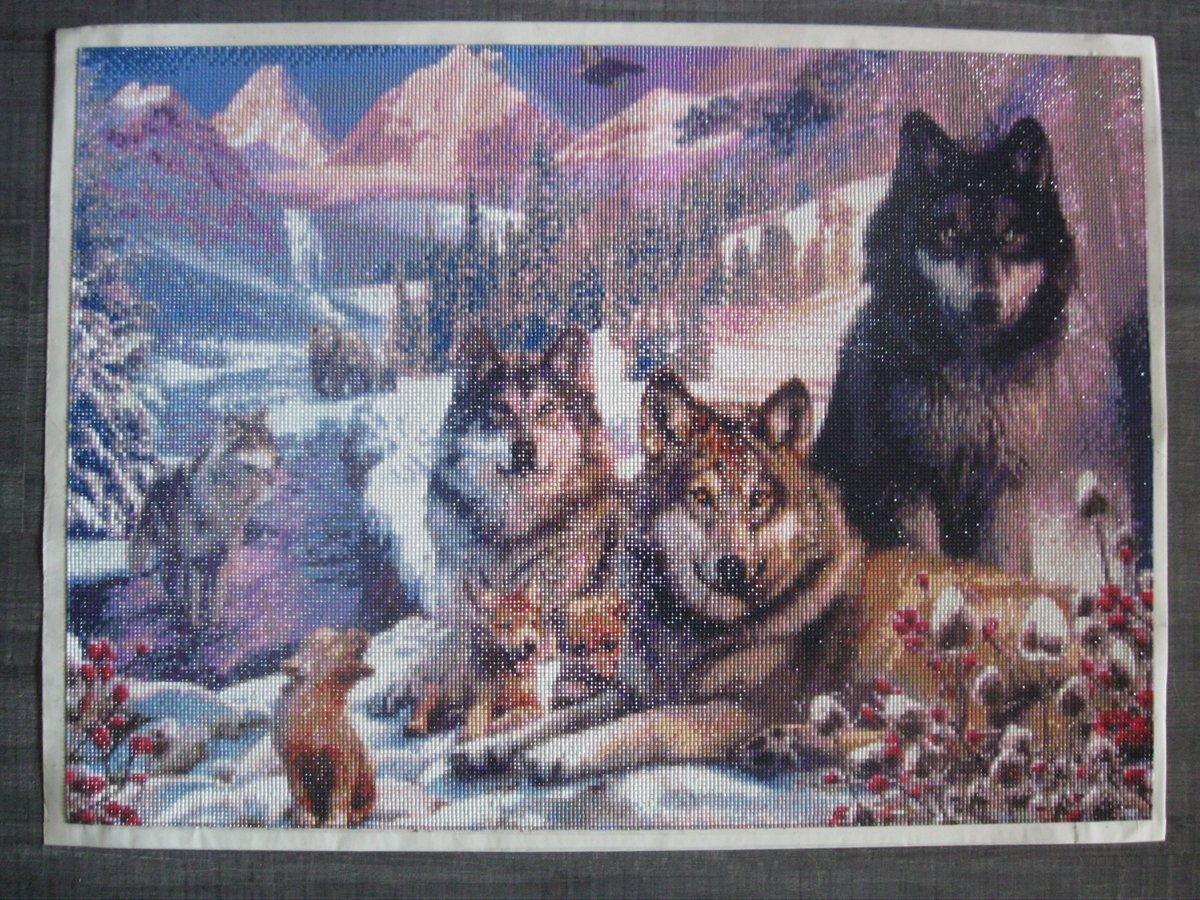 Ik heb in de tussentijd al meer diamond paintings gemaakt, maar deze? Ik ben er trots op, en laat het zien als eerbetoon aan de wolven! 🥰🐺💚👇👇