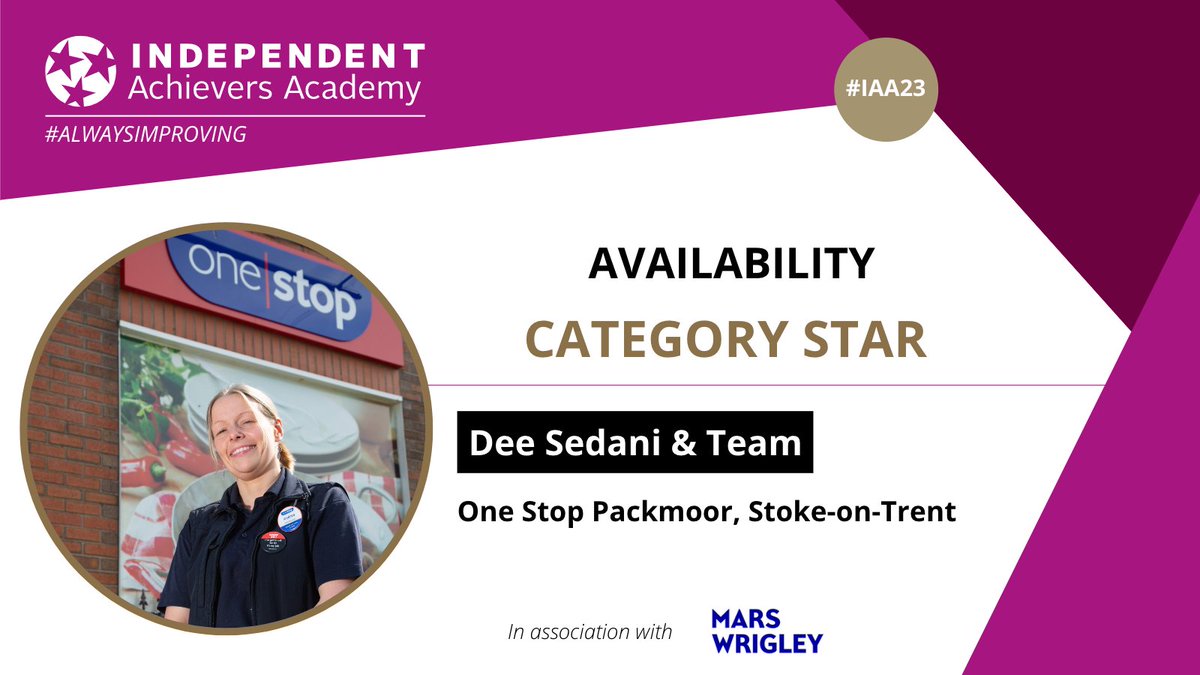 IAAcademy's tweet photo. Congratulations to Dee Sedani &amp; team of One Stop Packmoor, Stoke-on-Trent (@OneStopLocal1) for being recognised as this year's #IAA23 Category Star for Availability

In association with @MarsUK #alwaysimproving https://t.co/NWz3NmrgYF