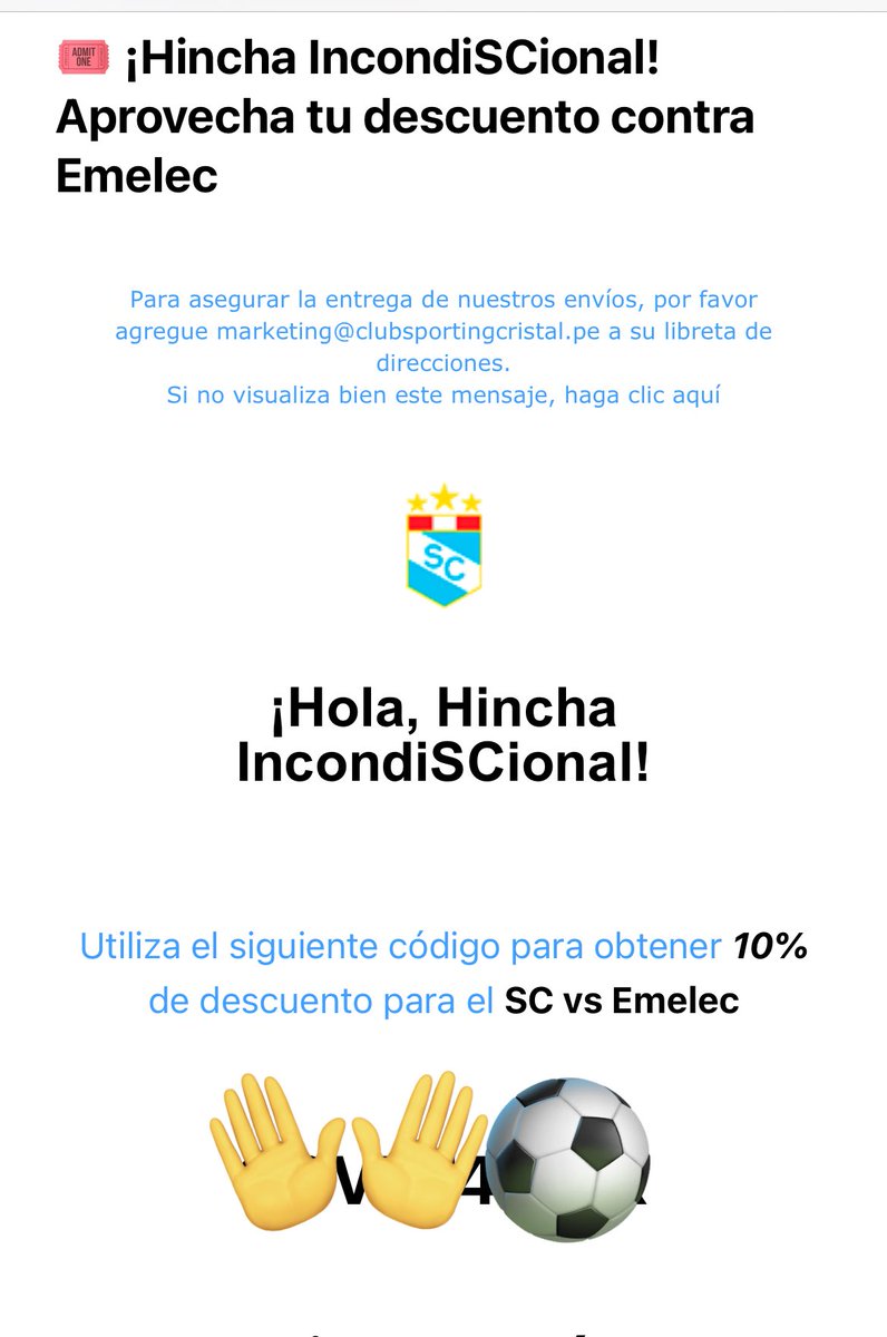 bern_almenara's tweet photo. @ClubSCristal @joinnus Si compraron abono en la primera ronda de Libertadores, miren su correo porque les deben haber dado un cupón de 10% de descuento https://t.co/MJZy3GFwqe