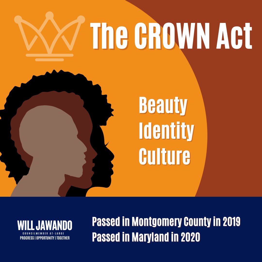 Today, we celebrate National CROWN Day!

In 2019, I advanced #TheCROWNAct with my former colleague @nancy_navarro. Montgomery County was the first local jurisdiction to pass the Act to end hair discrimination!

CROWN stands for Create a Respectful and Open World for Natural Hair.