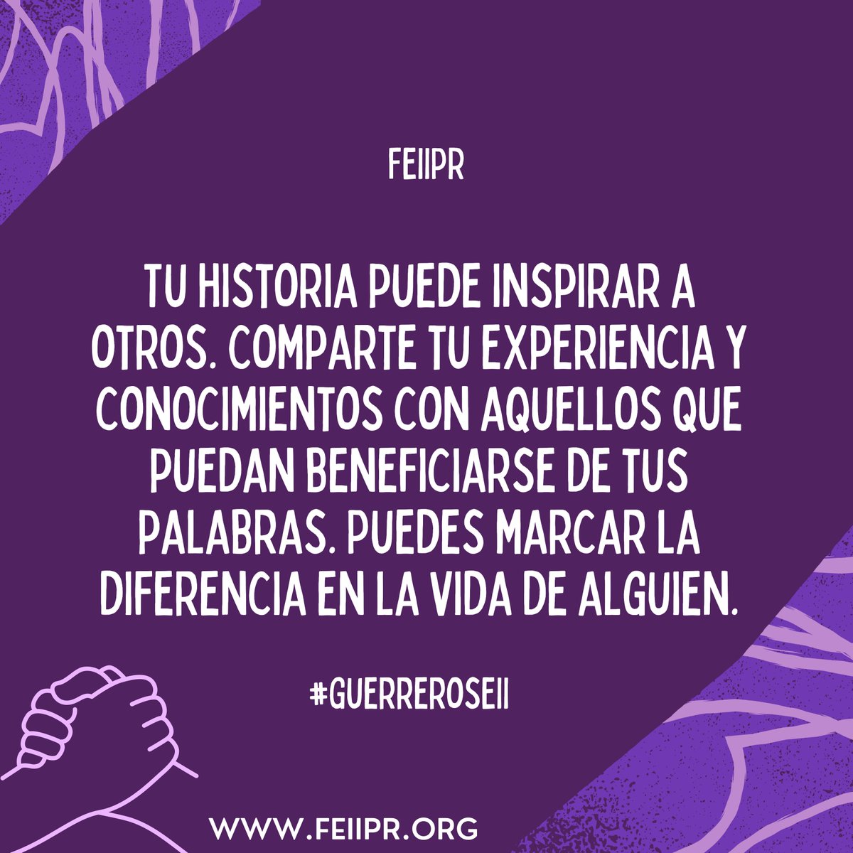 FEIIPR's tweet photo. 💜 Tu historia puede inspirar a otros. Comparte tu experiencia y conocimientos con aquellos que puedan beneficiarse de tus palabras. Puedes marcar la diferencia en la vida de alguien. 💜
 #FEIIPR
#GuerrerosEII
#HeroesEII
#ColitisUlcerosa
#EnfermedadDeCrohn
#CrohnWarrior https://t.co/6mUZnCieqd