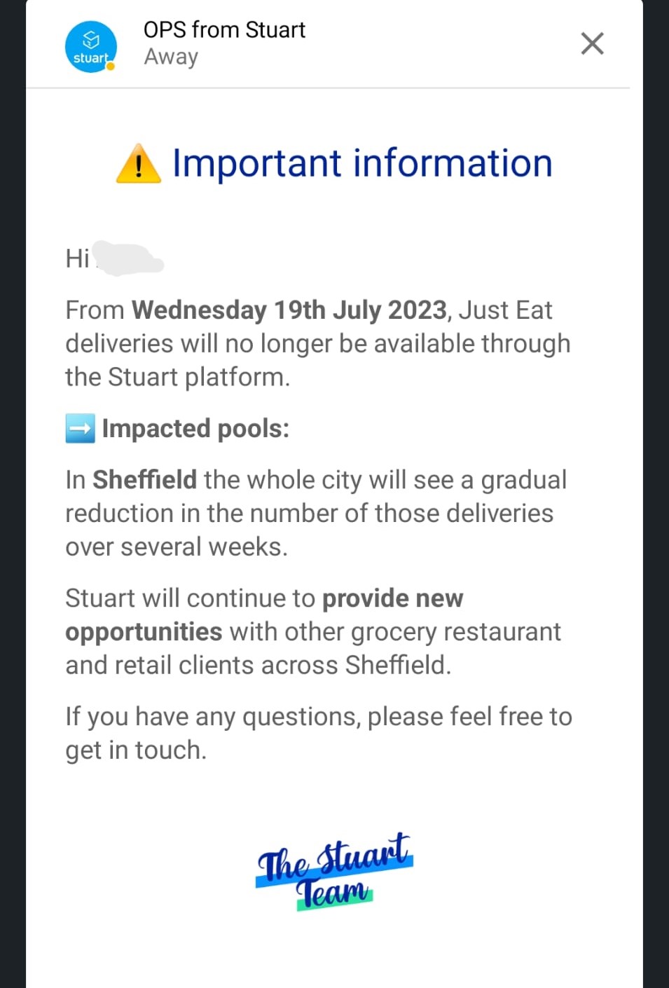 IWGB Couriers on X COURIERS CALL ON JUST EAT TO PREVENT JOB LOSSES Couriers doing Just Eat orders via the Stuart Delivery app have been informed that they ll be losing the
