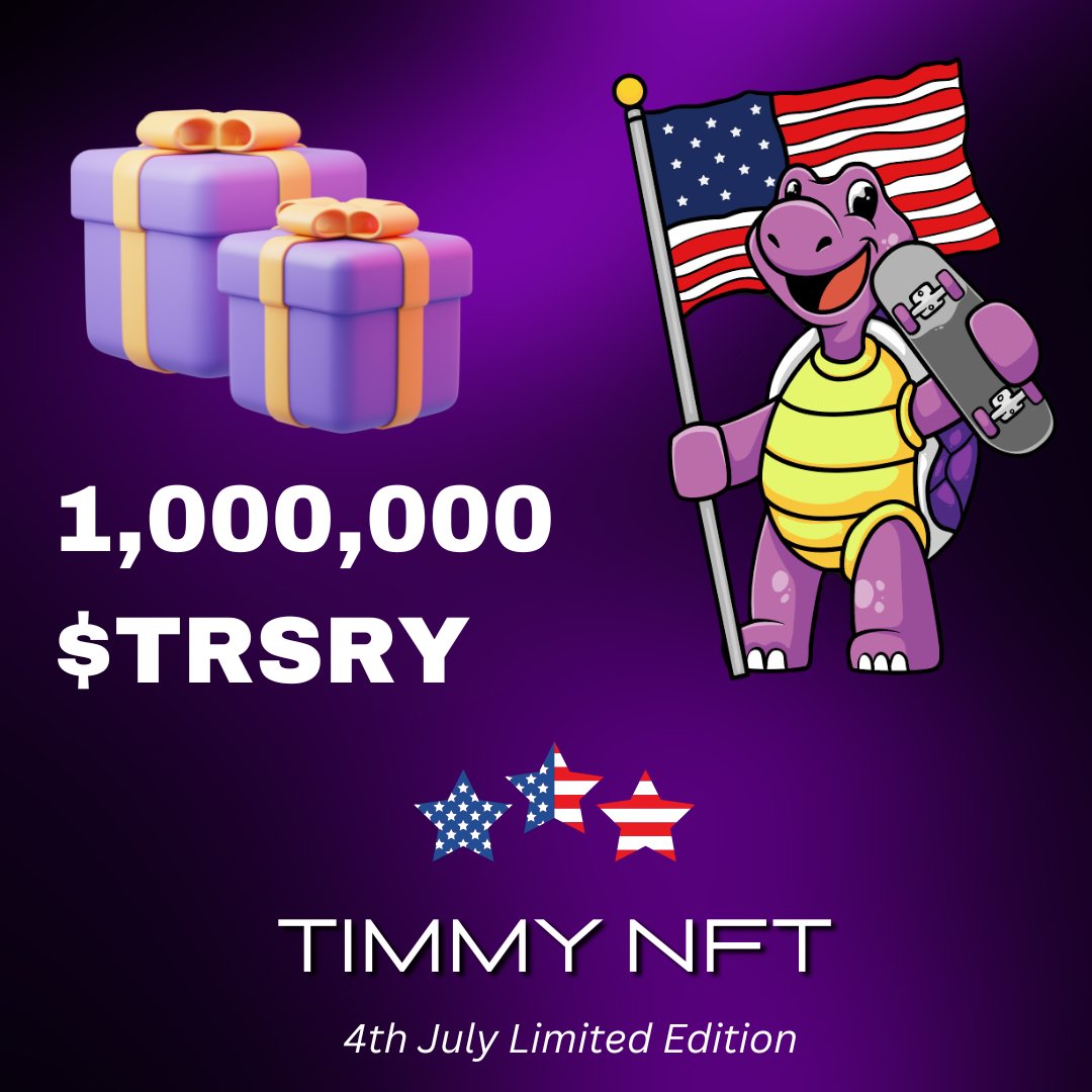 eolasCampus's tweet photo. A wise tortoise by the name of Timmy once said...
"You don't give to receive but it's nice to be acknowledged".

In light of the 4th July Timmy Series not selling out, we have made a pool of 1M $TRSRY available that will be distributed proportionately to all holders of 4th of July Timmy NFTs on the 4th at 2pm CST. We want this collection to sell out to maximise the donation we will be making to @foldedflagorg  and Grace's college fund.

Yes you heard us right, 1 MILLION $TRSRY.

Help us see this collection sell out, feel good, up your $TRSRY bag and hold a prime Timmy NFT with all the usual perks, all in a couple of clicks.

The remaining NFTs are now on sale for 275 XRP and can be found here:

https://t.co/di9uWcpZSY
