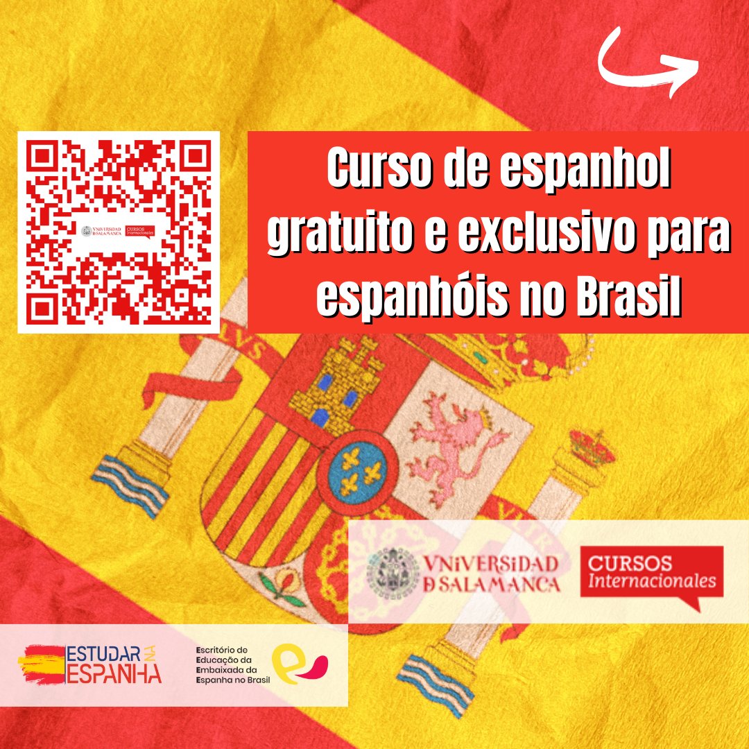consejeriabr's tweet image. Se você tem nacionalidade espanhola, e 16 anos ou mais, e deseja conhecer ou aprimorar seu conhecimento da língua espanhola agora tem a oportunidade de fazê-lo com @CursosInt_USAL da @usal , que oferece um curso GRATUITO para os espanhóis residentes no Brasil.