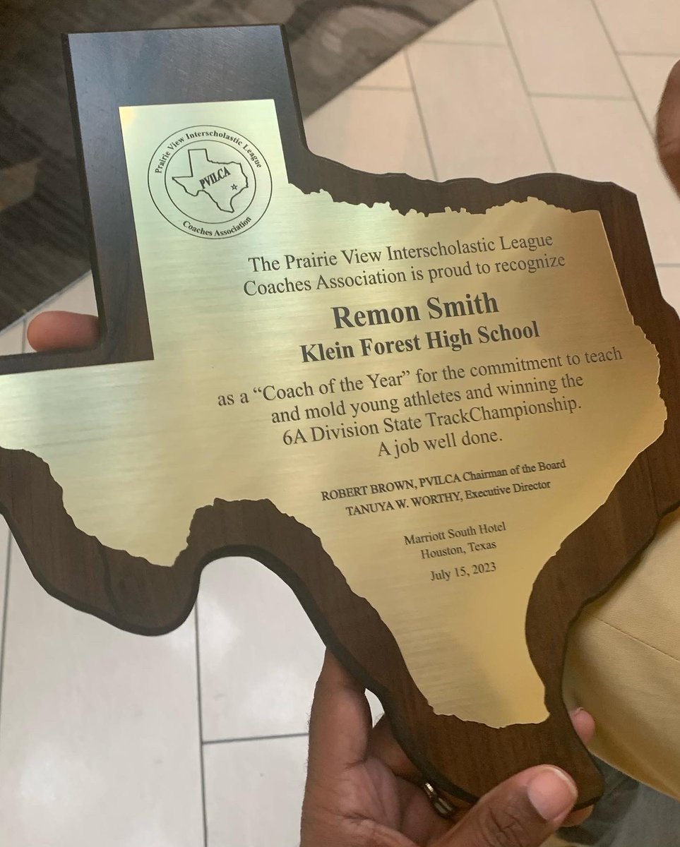 I want to thank the Prairie View Interscholastic League Coaches Association for the honor and blessing of being named 6A Track and Field Coach of the Year.