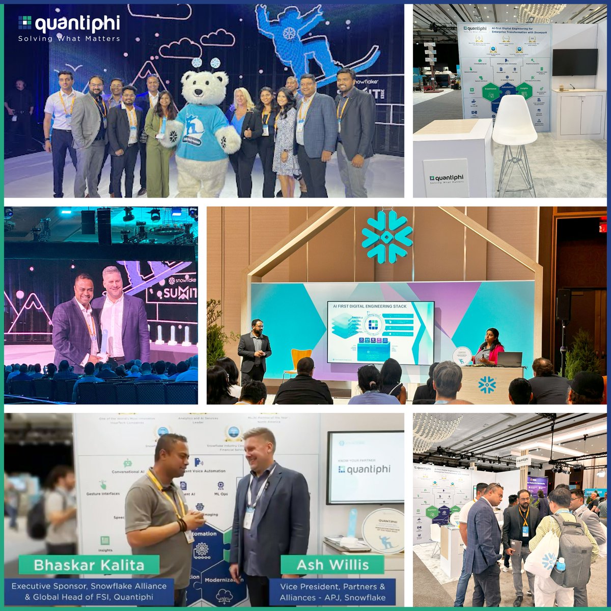 Quantiphi's tweet photo. We had an incredible time at #SnowflakeSummit 2023, where we showcased our cutting-edge AI and #data solutions, participated in insightful discussions, and walked away with a prestigious partner award!

#SolvingWhatMatters #Snowpark #ResponsibleAI #SnowflakeSummit2023 https://t.co/EydY0qgxsi