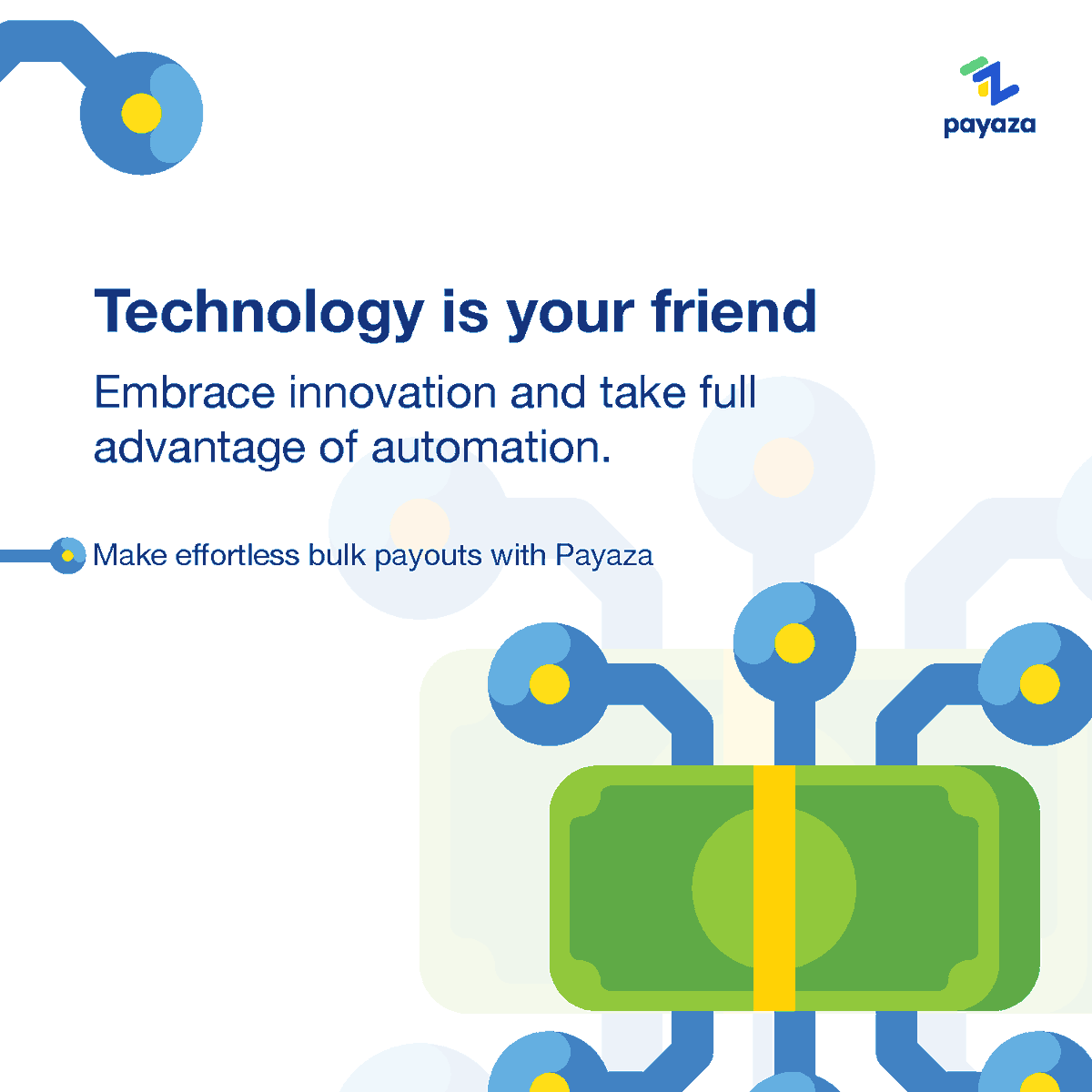 mypayaza's tweet photo. Level up your business with Technology! 🚀
With Payaza, effortlessly make bulk payouts, saving time and effort. Stay ahead of the competition and let technology be your secret weapon for success.
#InnovationAdvantage #StreamlineTasks #GrowSmart #Payaza https://t.co/cMtff7dlc2