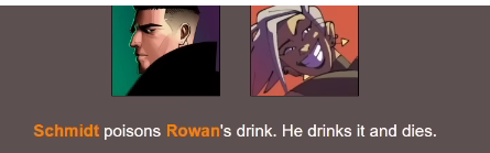 AggressivelyMe5's tweet photo. @DrawfeeShow @dilfosaur @JuliaLepetit  Started watching the character hunger games stream VOD. When I read this I thought it meant "Schmidt drank the drink he himself poisoned and died". And I thought "Oh wow surprisingly in character" https://t.co/Cycj14iZHm