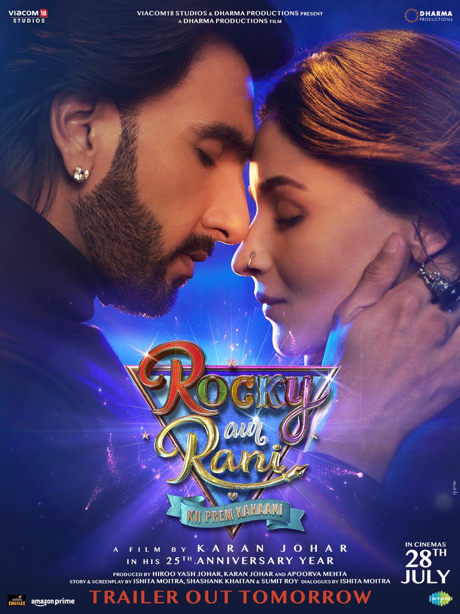 KFCENTMT's tweet photo. Get ready to enter the world of #RockyAurRaniKiiPremKahaani – TRAILER OUT TOMORROW at 12pm!  
A film by Karan Johar, in cinemas on 28th July. @Viacom18Studios https://t.co/ipgGlkb3HL