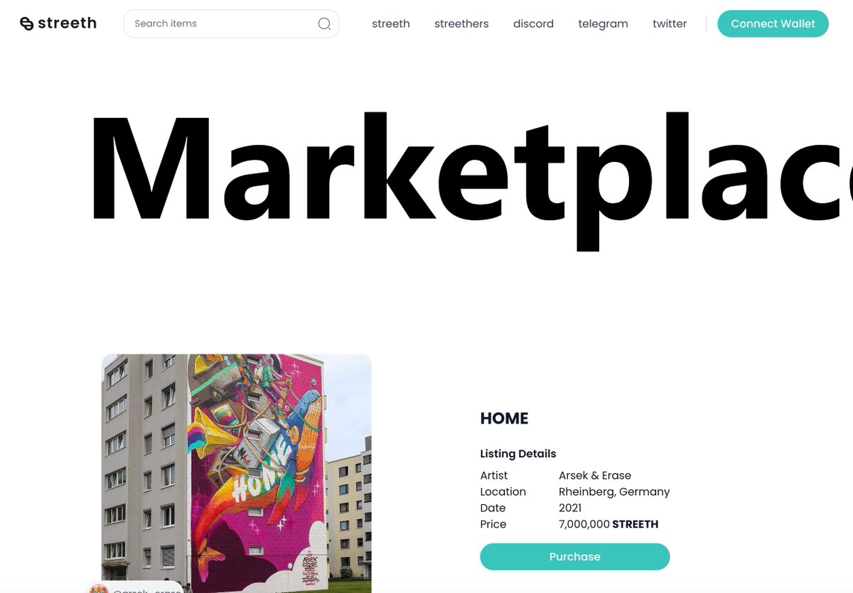 🚀 Our STREETH marketplace is out. Explore unique digital masterpieces curated from renowned artists Dank, Bustart, Jorit, and Arsek &amp; Erase. Let's shape the future of street art together! 🎨🔥💫

streeth.app