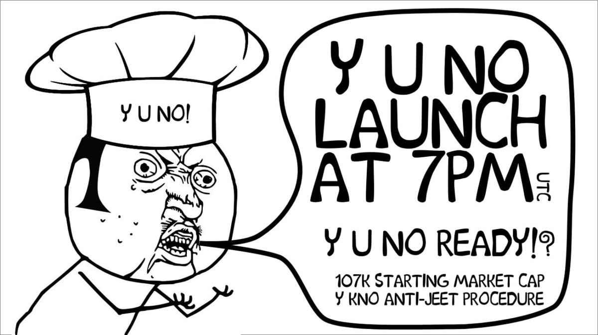 1 Hour left.. 🔴

Y U NO SHILL ALREADY?!
Y U NO READY?!

BIGGEST ERC20 LAUNCH 🚀 

#YUNO #Uniswap #Eth #Pinksale #Ethereum #Binance