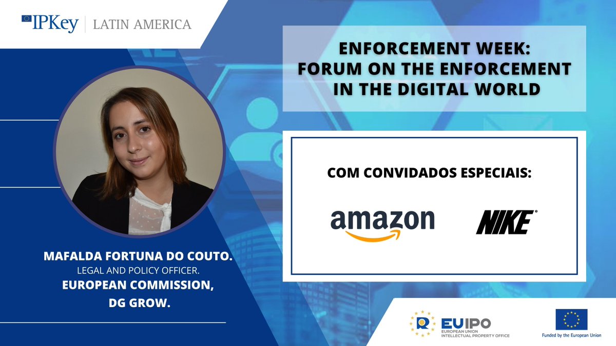 IPKey_EU's tweet photo. Temos convidados especiais para o Fórum!
🙌Para o painel 2, teremos a presença de Mafalda Fortuna da @EU_Commission (#DGGROW). Ela estará acompanhada de convidados da @Nike e @amazon.
Registre-se! https://t.co/VQUIJwEjCQ
Idiomas: Português e espanhol com tradução simultânea. https://t.co/nnzomLarso