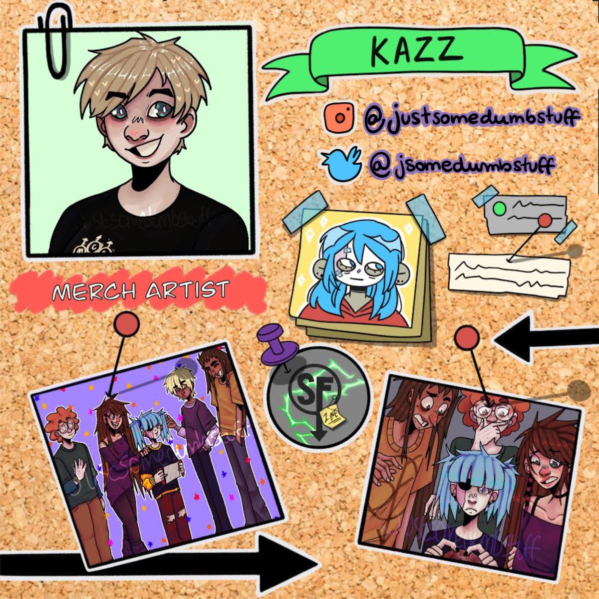 Proud to reveal <a href="/jsomedumbstuff/">justsomedumbstuff</a> as one of our super-talented merch artists working on the zine! 
PRE-LAUNCH EMAILS OPEN: backerkit.com/call_to_action… 
Stay tuned for more reveals and other updates! #sallyface #stevegabry #salfisher #sanitysfallzine