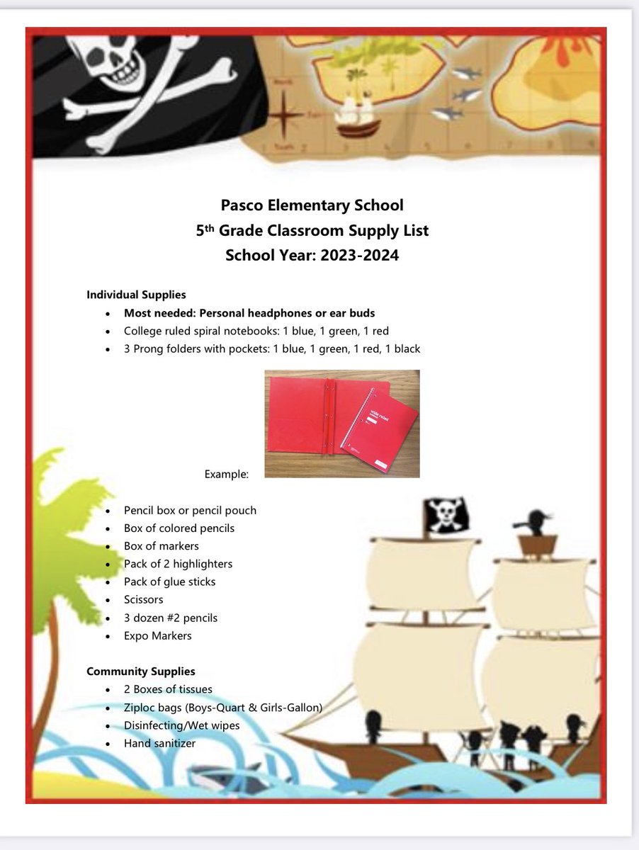 Grades 3-5 class supply lists for 23-24. Tax free week will be July 24-August 6. Thank you for your support!